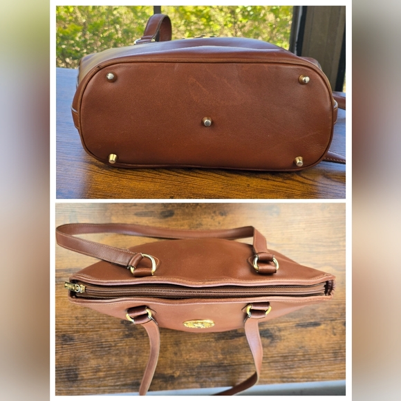 Burberry's Vintage Brown Leather Shoulder Bag Gold Crest Medallion Authentic COA - Picture 4 of 12